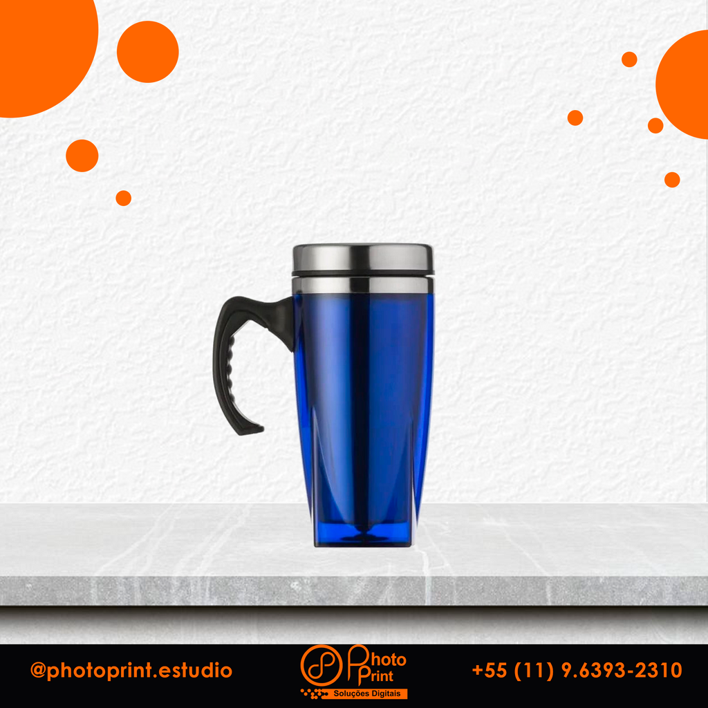 Caneca Térmica Acrílica e Inox Personalizada 450ml | Azul