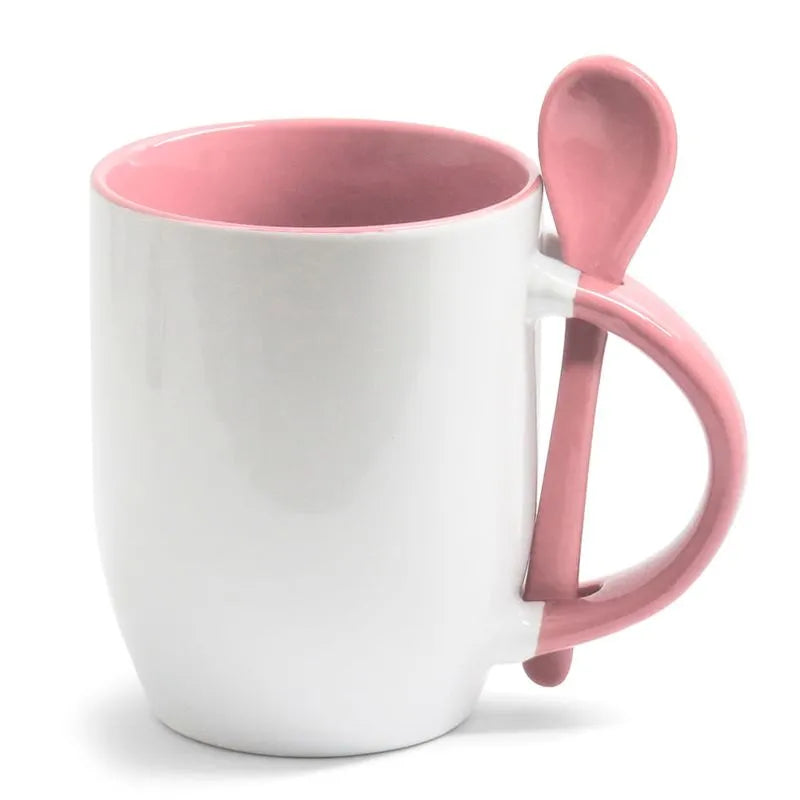 Caneca de Cerâmica Branca Personalizada com Colher – Várias cores