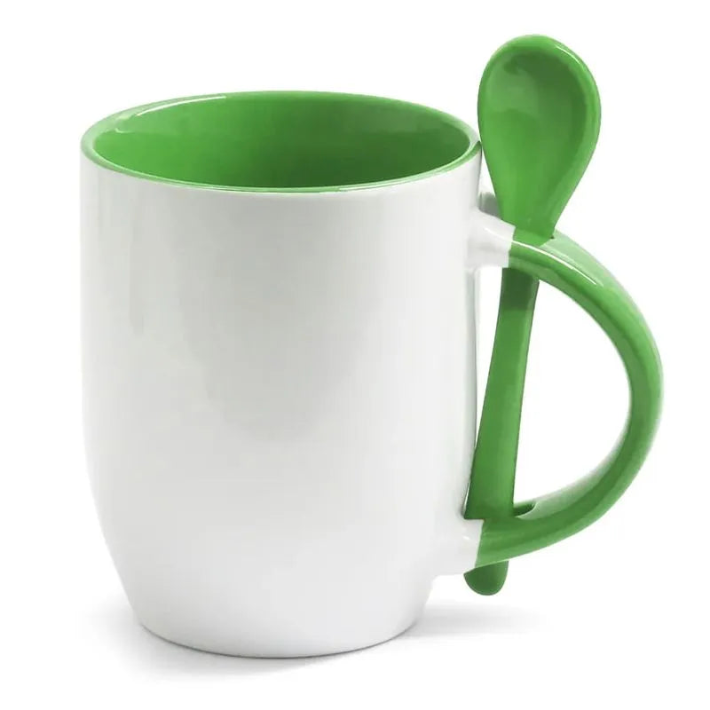 Caneca de Cerâmica Branca Personalizada com Colher – Várias cores