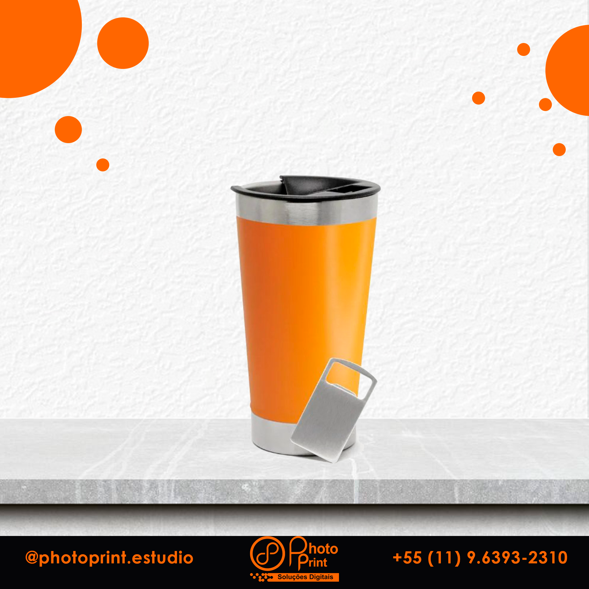 Copo Térmico Personalizado 473ml | Aço Inox com Tampa e Abridor