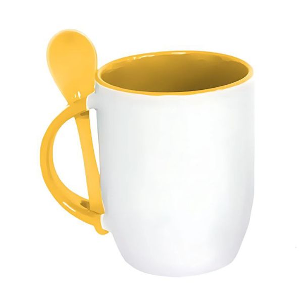 Caneca de Cerâmica Branca Personalizada com Colher – Várias cores