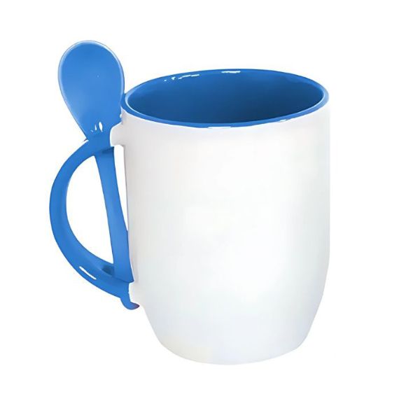 Caneca de Cerâmica Branca Personalizada com Colher – Várias cores