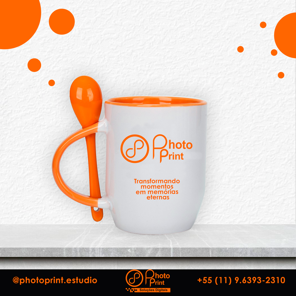 Caneca de Cerâmica Branca Personalizada com Colher – Várias cores