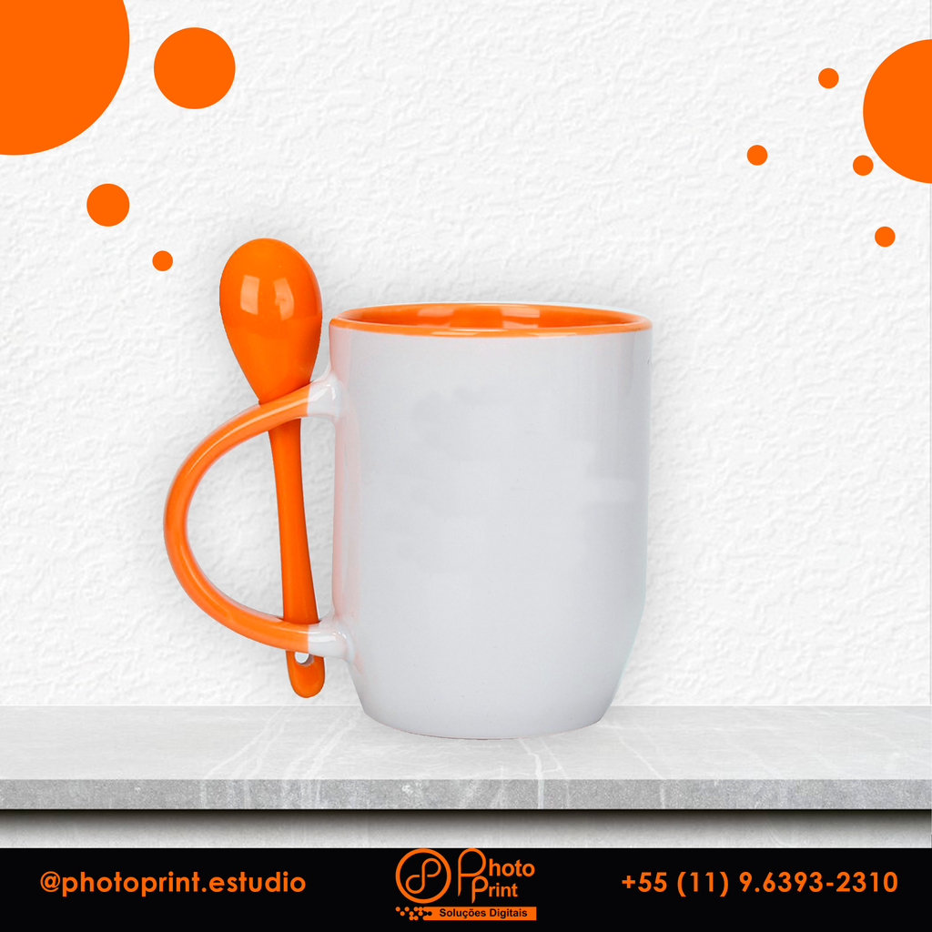 Caneca de Cerâmica Branca Personalizada com Colher – Várias cores