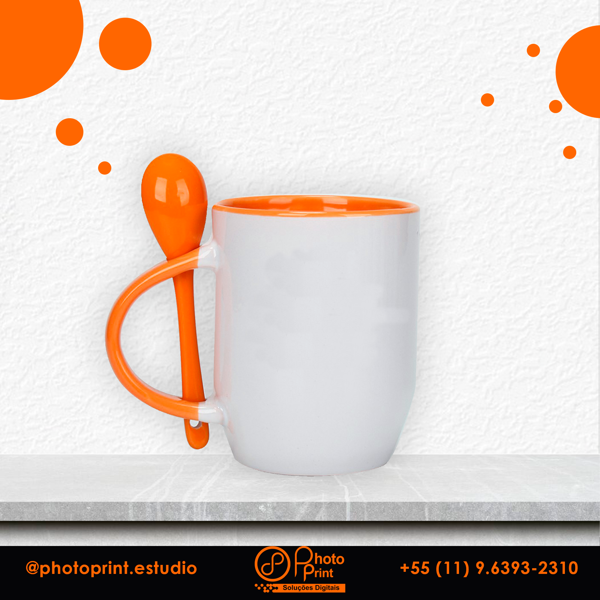 Caneca de Cerâmica Branca Personalizada com Colher – Várias cores