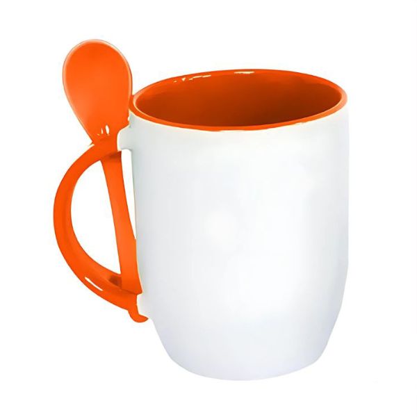 Caneca de Cerâmica Branca Personalizada com Colher – Várias cores